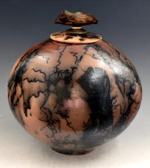 Raku Horsehair and Feather Fired Urn 395