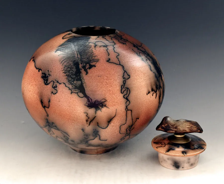 Raku Horsehair and Feather Fired Urn 395