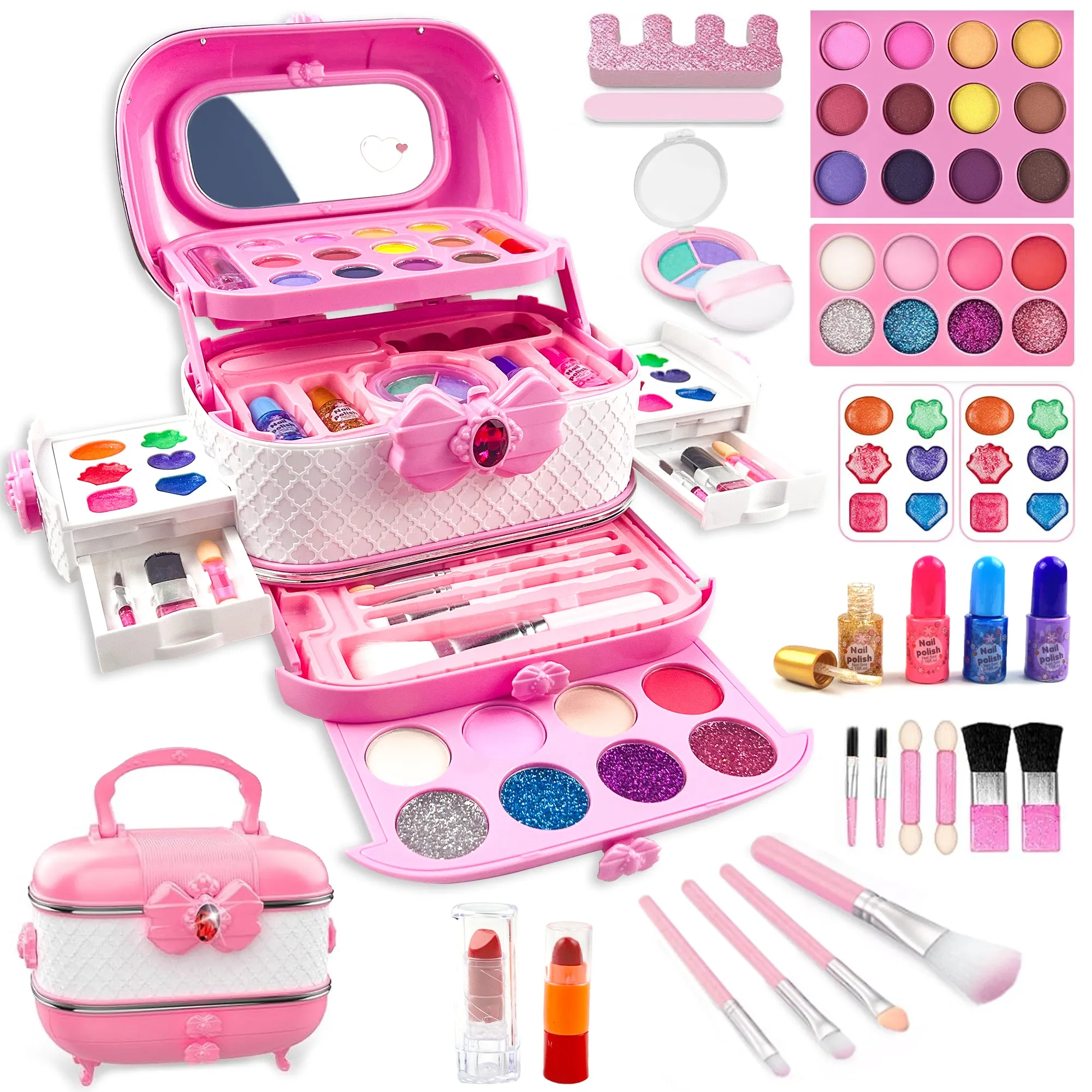 Richgv RG-Makeup-BOX-PK Kids Makeup Kit Toys for Girls 57 PCS Pretend Play with Real Cosmetic