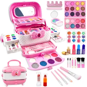 Richgv RG-Makeup-BOX-PK Kids Makeup Kit Toys for Girls 57 PCS Pretend Play with Real Cosmetic