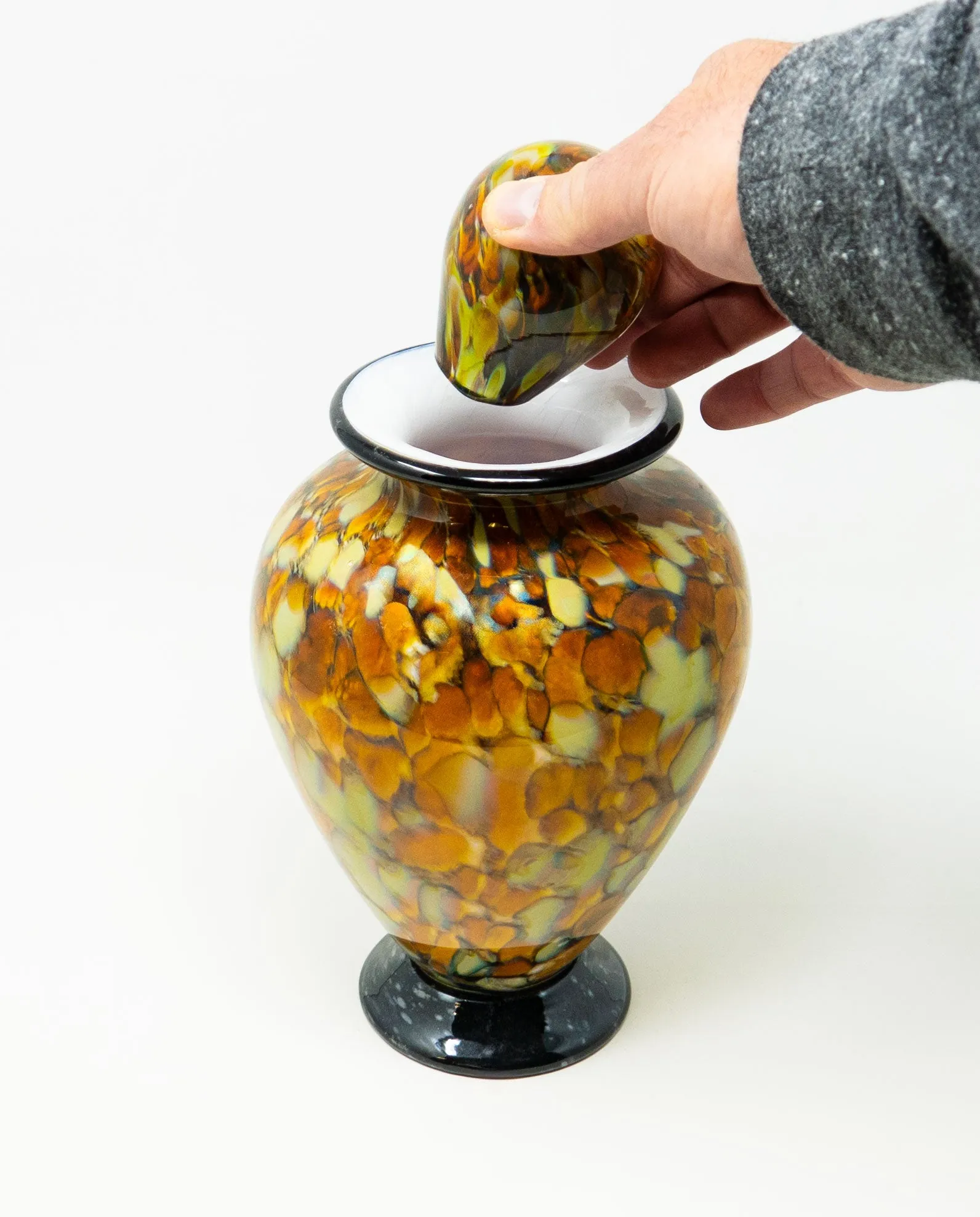 Small Hand Blown Glass Cremation Urn in Atlantic Oro