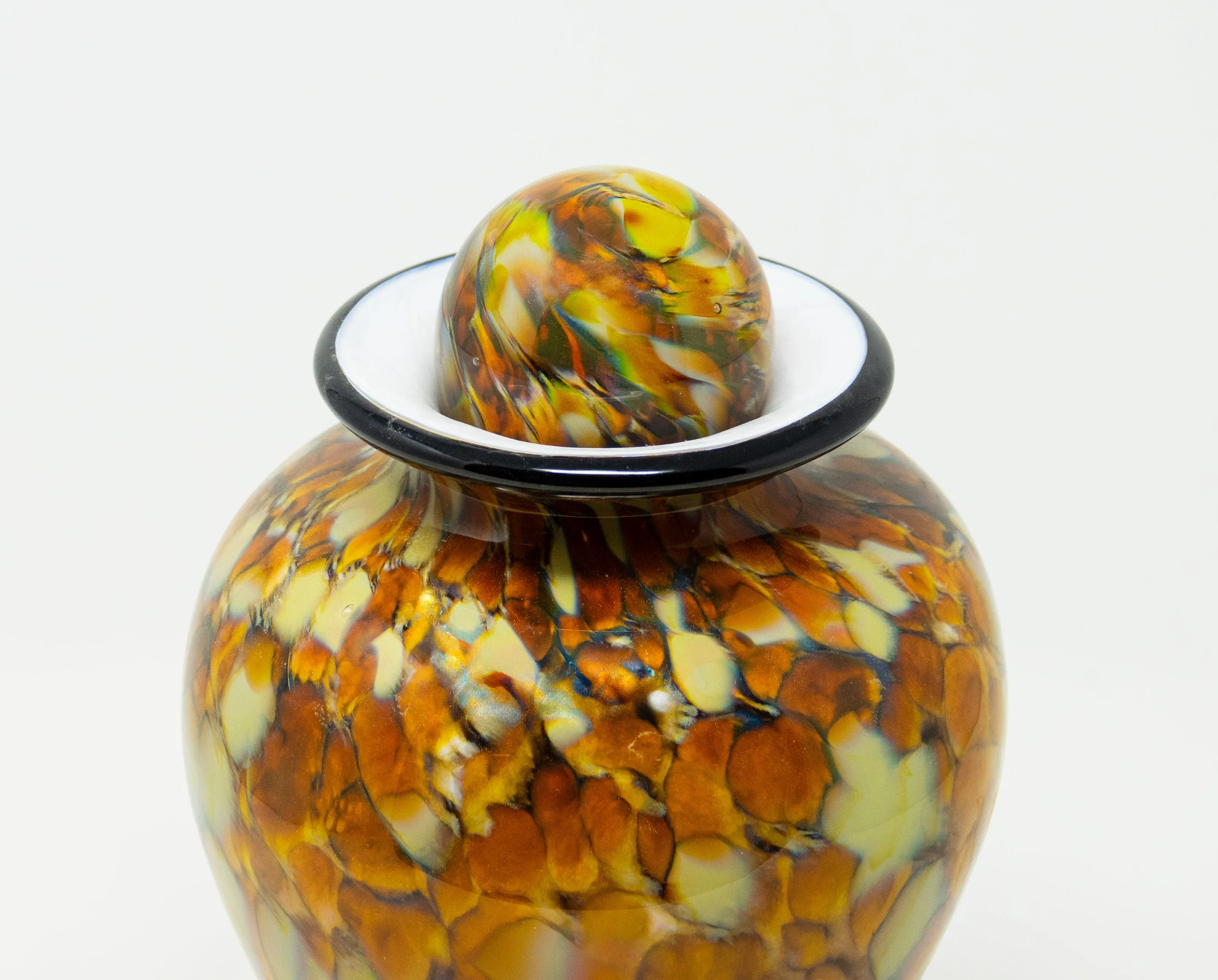 Small Hand Blown Glass Cremation Urn in Atlantic Oro