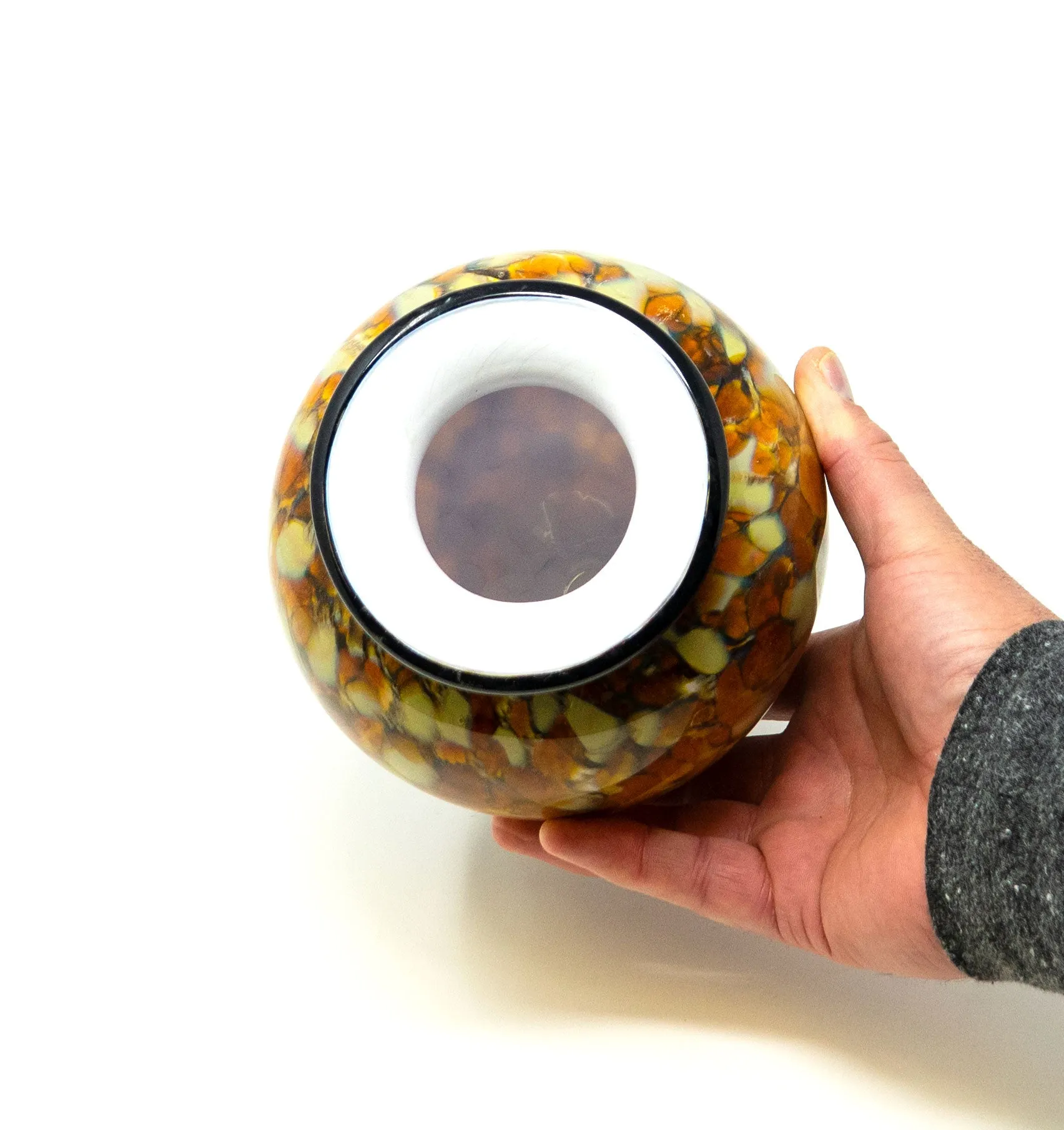 Small Hand Blown Glass Cremation Urn in Atlantic Oro