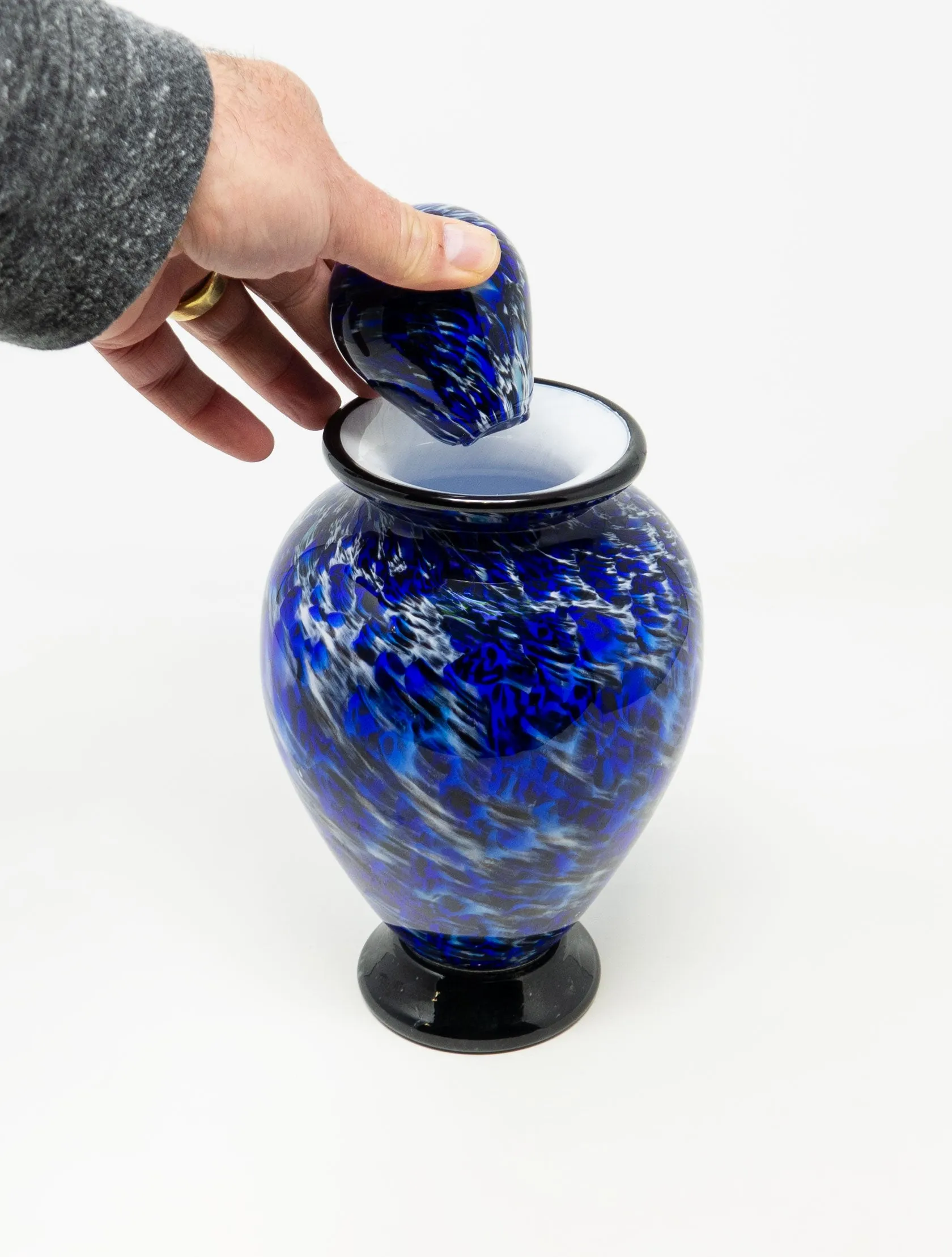 Small Hand Blown Glass Cremation Urn in Atlantic Water