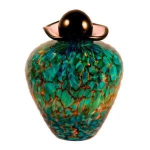 Small Hand Blown Glass Cremation Urn in Bella Aegean