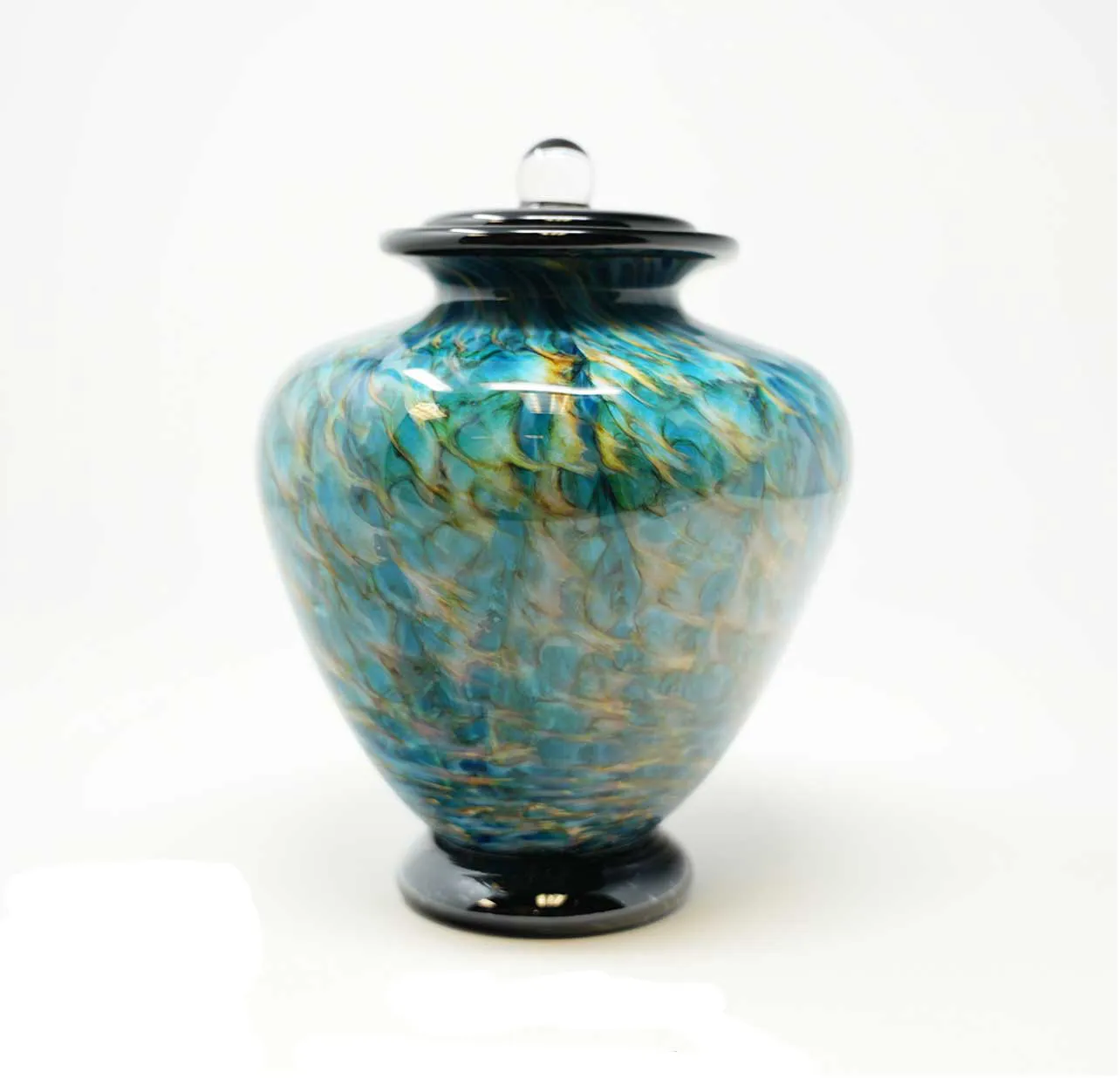 Small Hand Blown Glass Cremation Urn in Greco Aegean