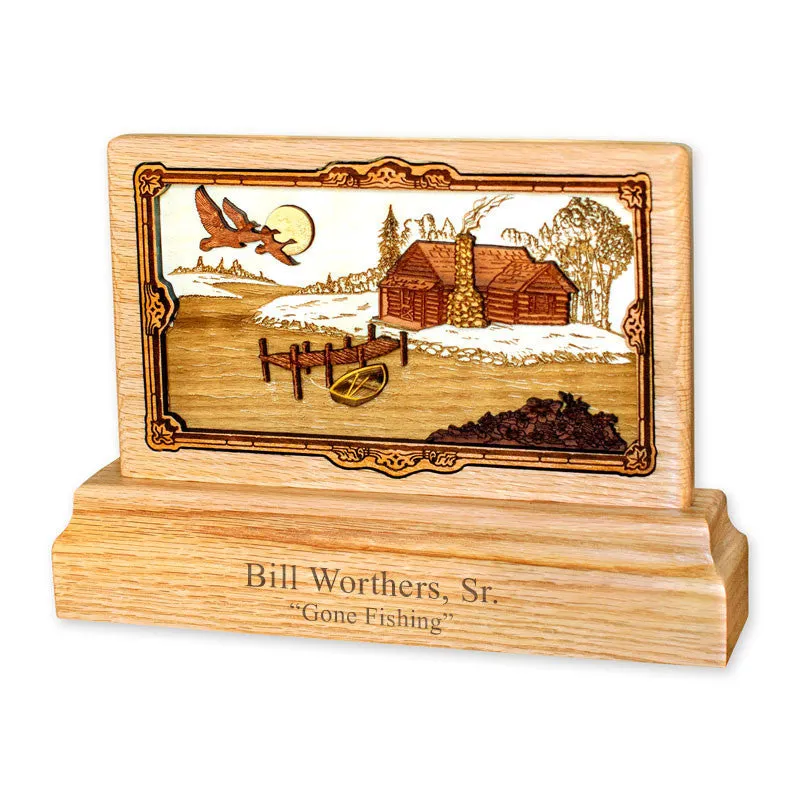 Small Keepsake Urn with 3-Dimensional Cabin Inlay