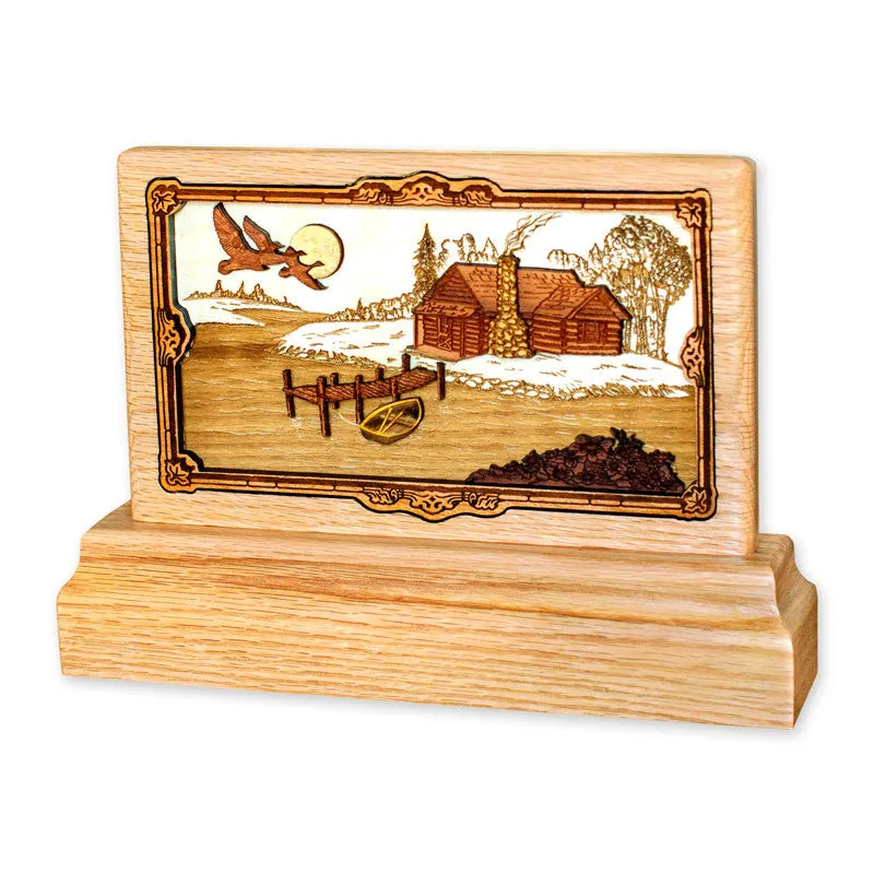 Small Keepsake Urn with 3-Dimensional Cabin Inlay