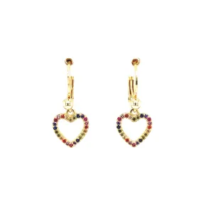 Small Multi Colored Hanging Open Heart CZ Earrings
