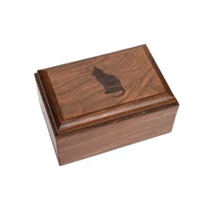 SMALL Rosewood Urn  -2705-  Bevel Edge - Cat Silhouette