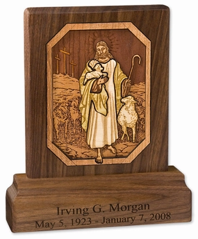 Small Wood Keepsake Urn with Vertical Dimensional Inlay Art
