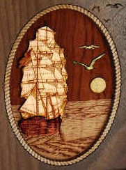 Small Wood Keepsake Urn with Vertical Dimensional Inlay Art