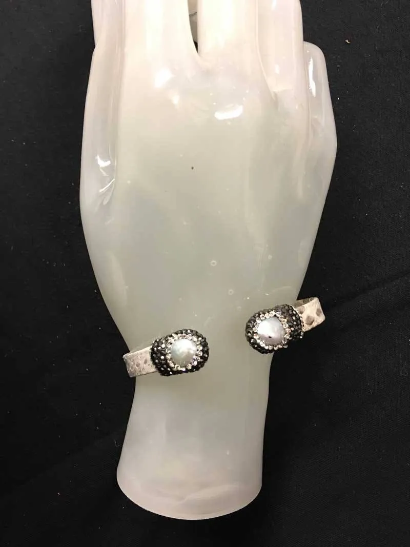 Snake Skin Adjustable Bracelet With Pearls