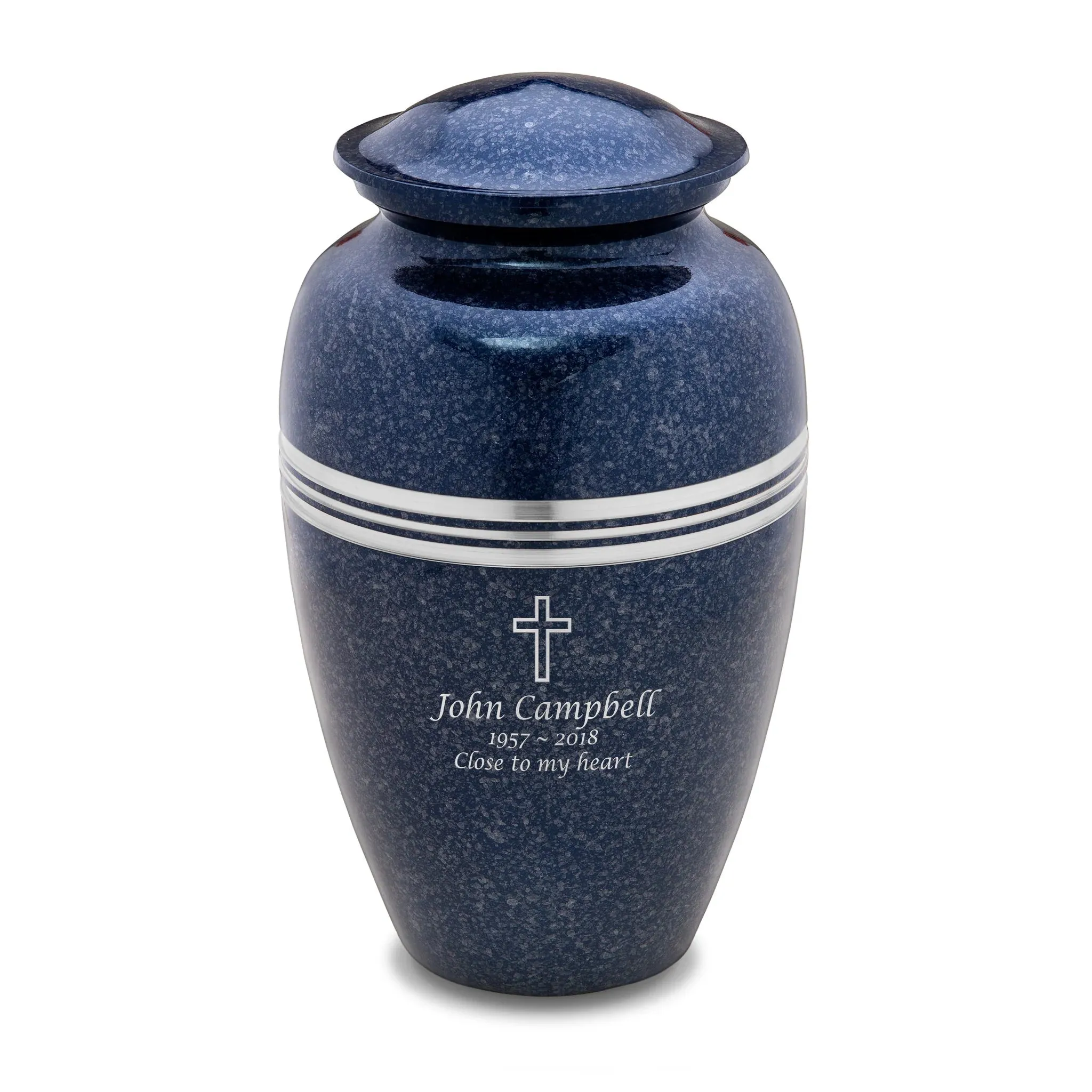 Speckled Indigo Blue Metal Cremation Urn