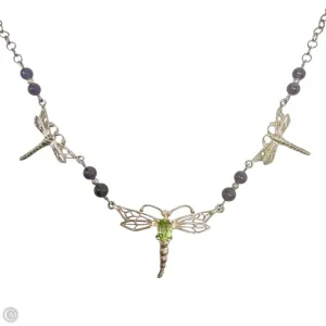 Sterling Silver & Gemstone Triple Dragonfly Necklace By Clothes Mentor
