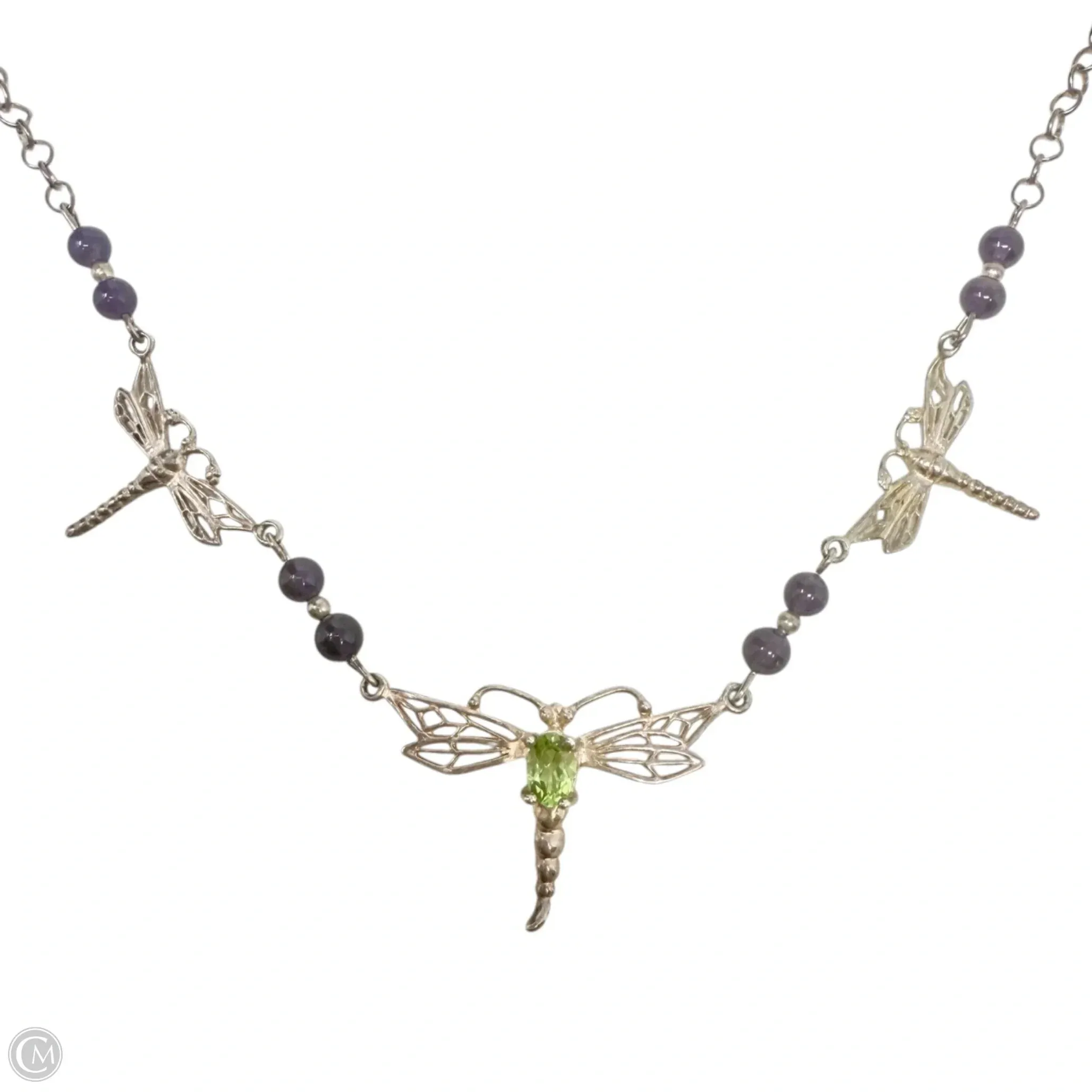 Sterling Silver & Gemstone Triple Dragonfly Necklace By Clothes Mentor