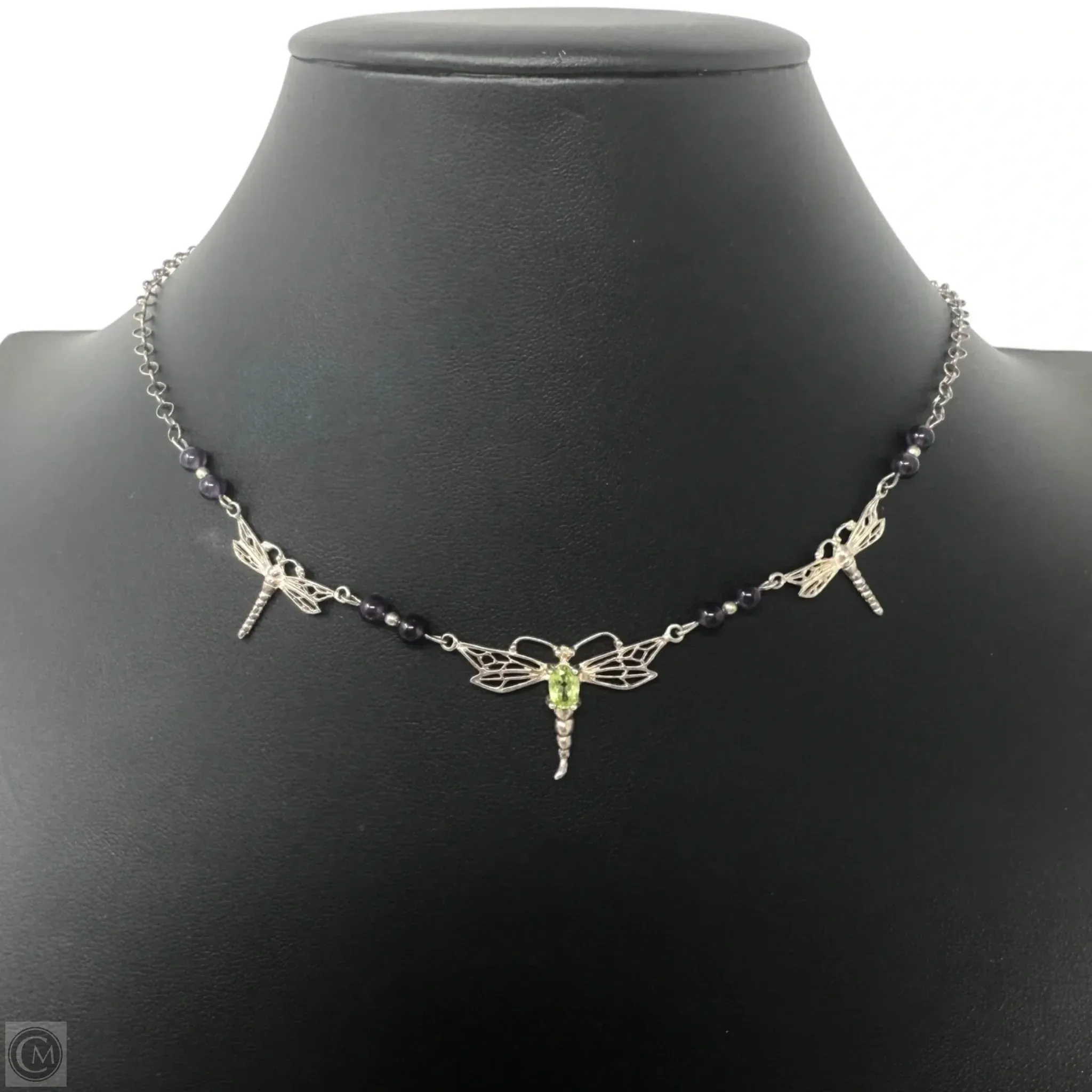 Sterling Silver & Gemstone Triple Dragonfly Necklace By Clothes Mentor