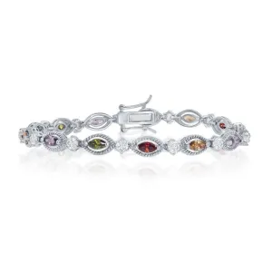Sterling Silver Multi Marquise with 6 Prong Clear CZ Bracelet