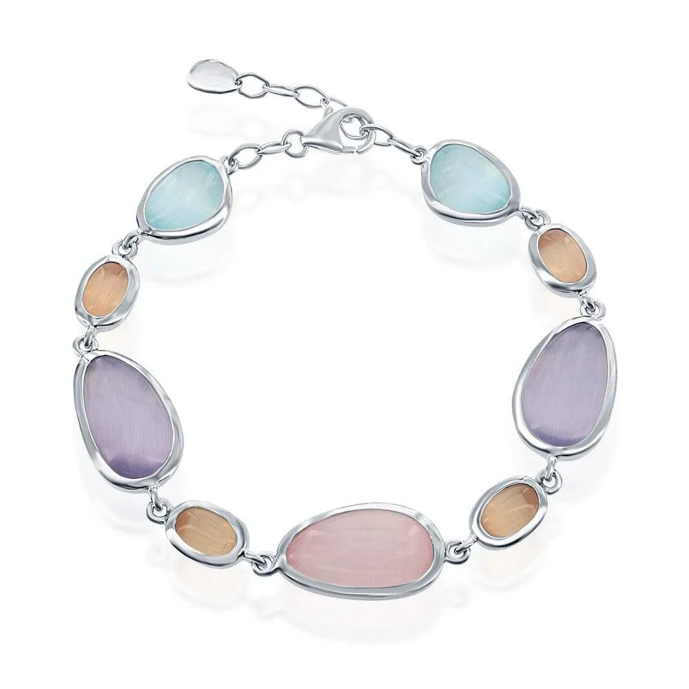Sterling Silver Multi-Shaped Cat's Eye Bracelet