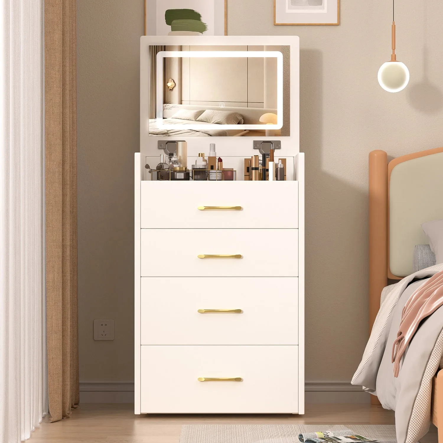 Streamdale 3-in-1 Vanity Desk with Mirror & Glass Top