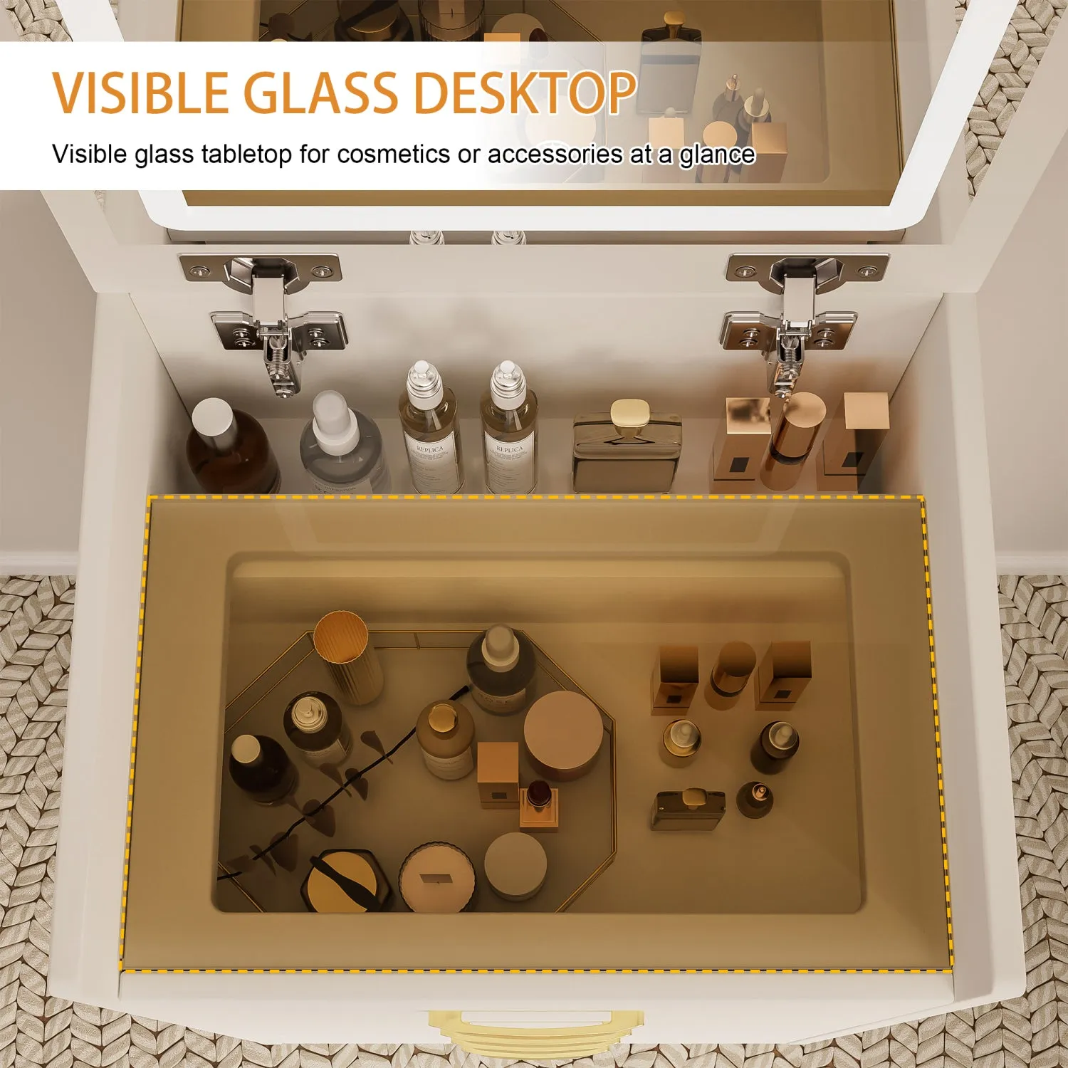 Streamdale 3-in-1 Vanity Desk with Mirror & Glass Top