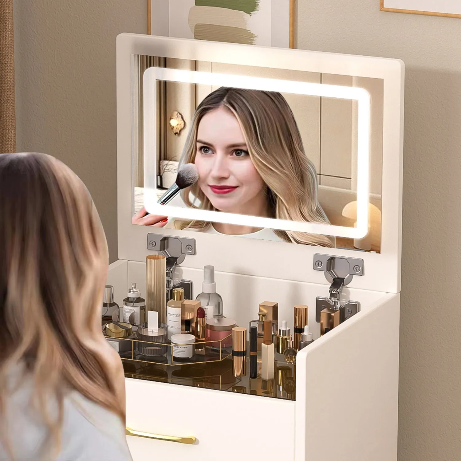 Streamdale 3-in-1 Vanity Desk with Mirror & Glass Top