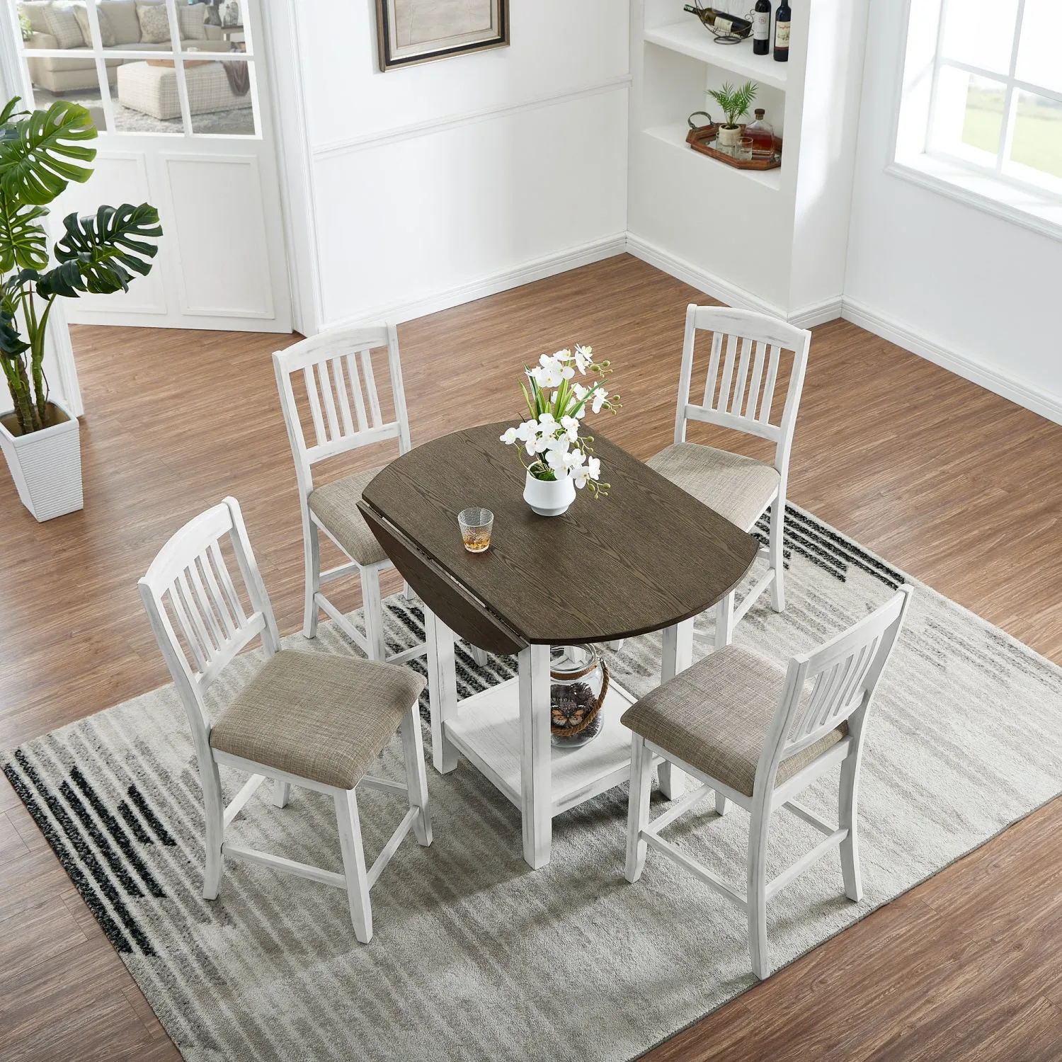 Streamdale Foldable Dining Set: Table, 4 Chairs, Storage, Solid Wood