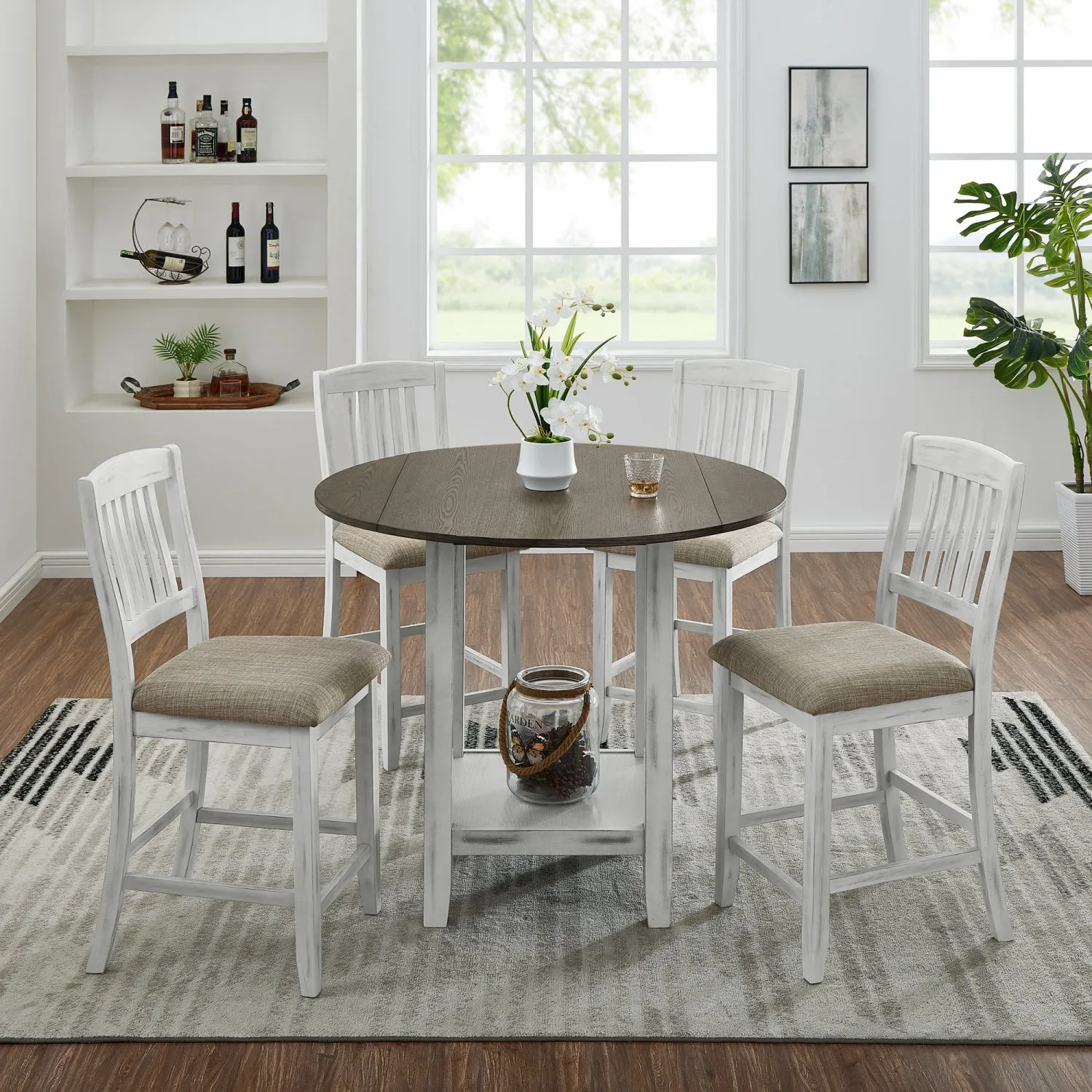 Streamdale Foldable Dining Set: Table, 4 Chairs, Storage, Solid Wood