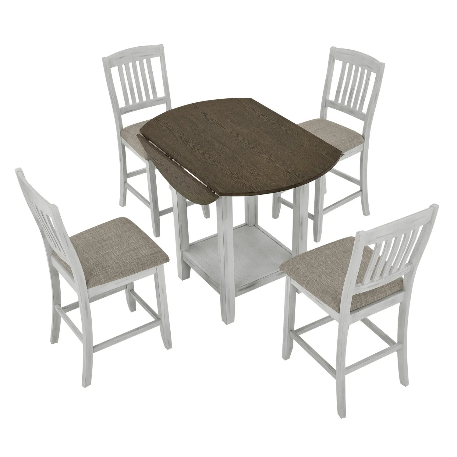 Streamdale Foldable Dining Set: Table, 4 Chairs, Storage, Solid Wood