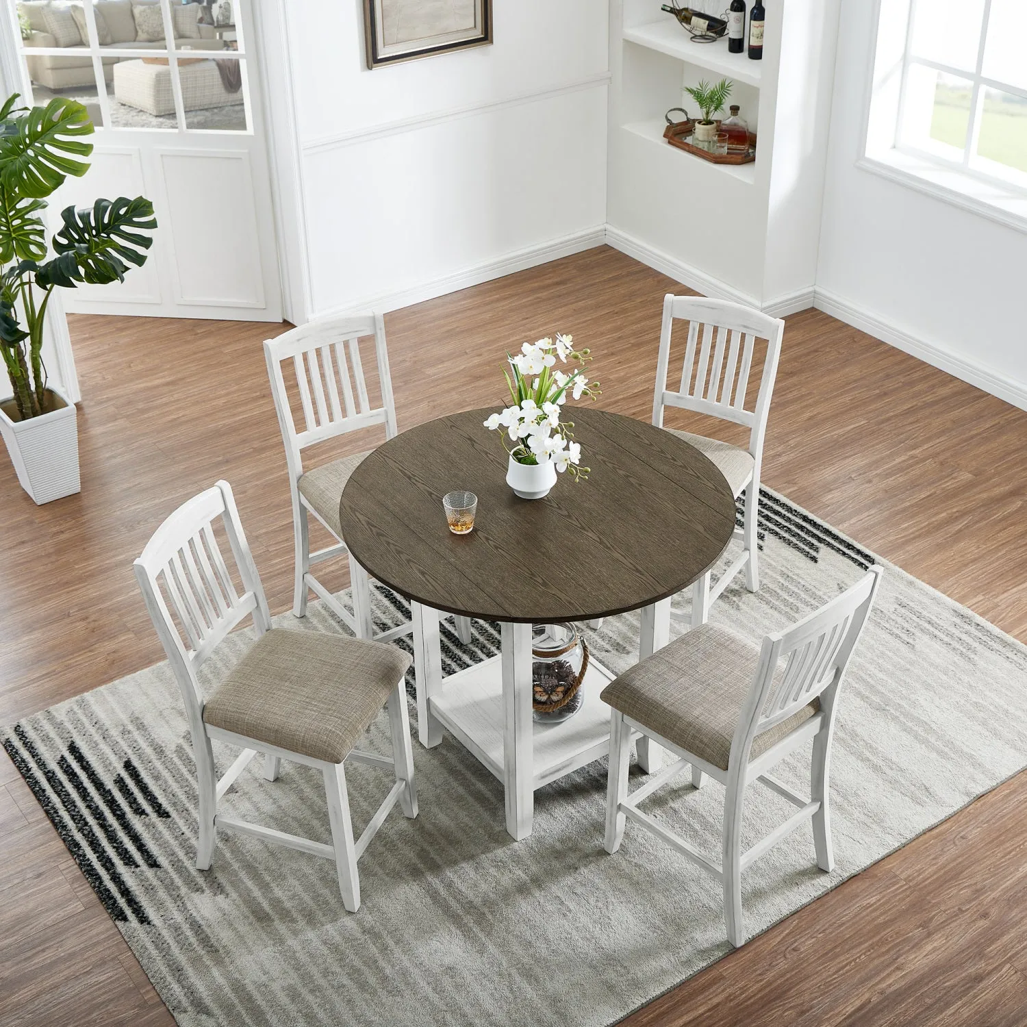 Streamdale Foldable Dining Set: Table, 4 Chairs, Storage, Solid Wood