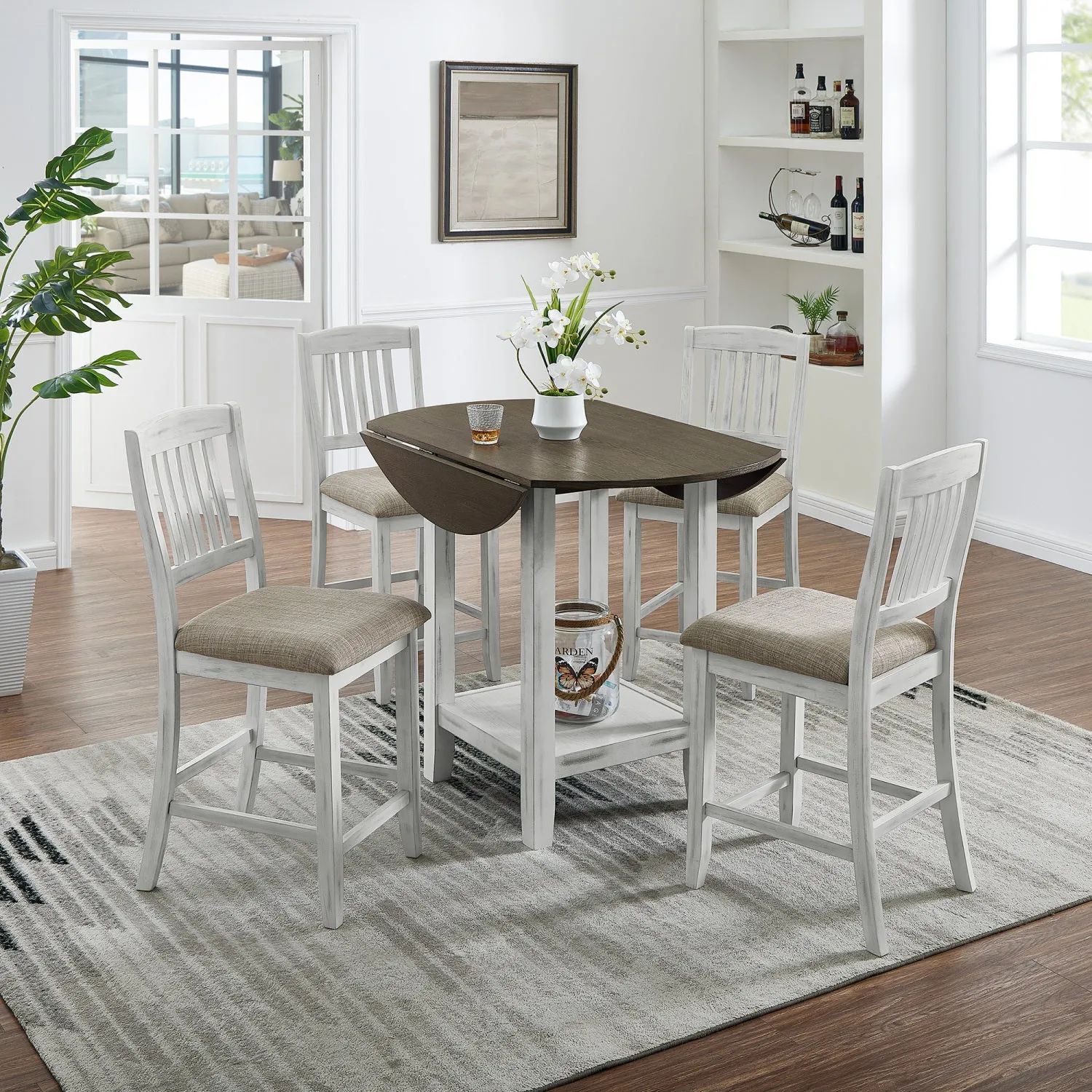 Streamdale Foldable Dining Set: Table, 4 Chairs, Storage, Solid Wood