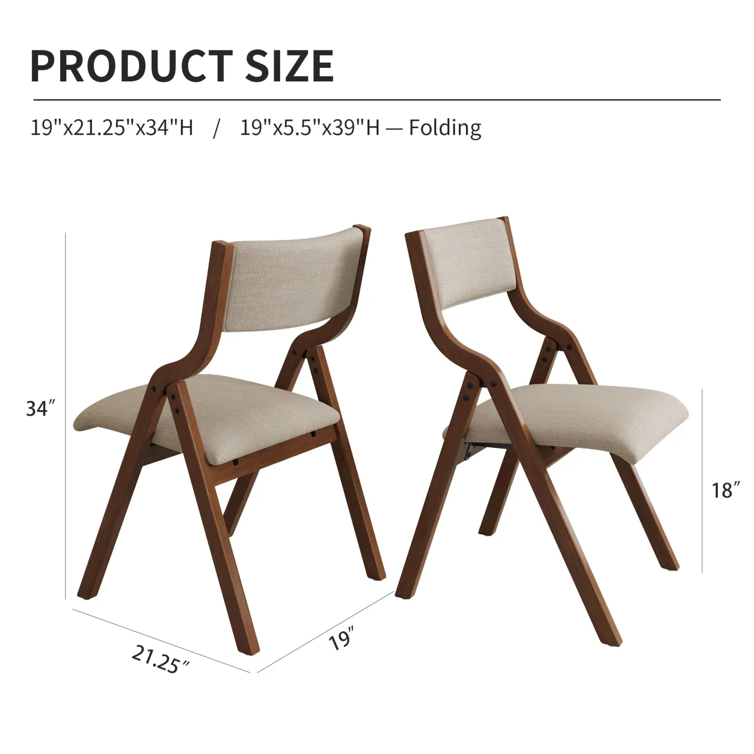Streamdale Folding Dining Chairs 2-Pack - Cream Taupe/Walnut