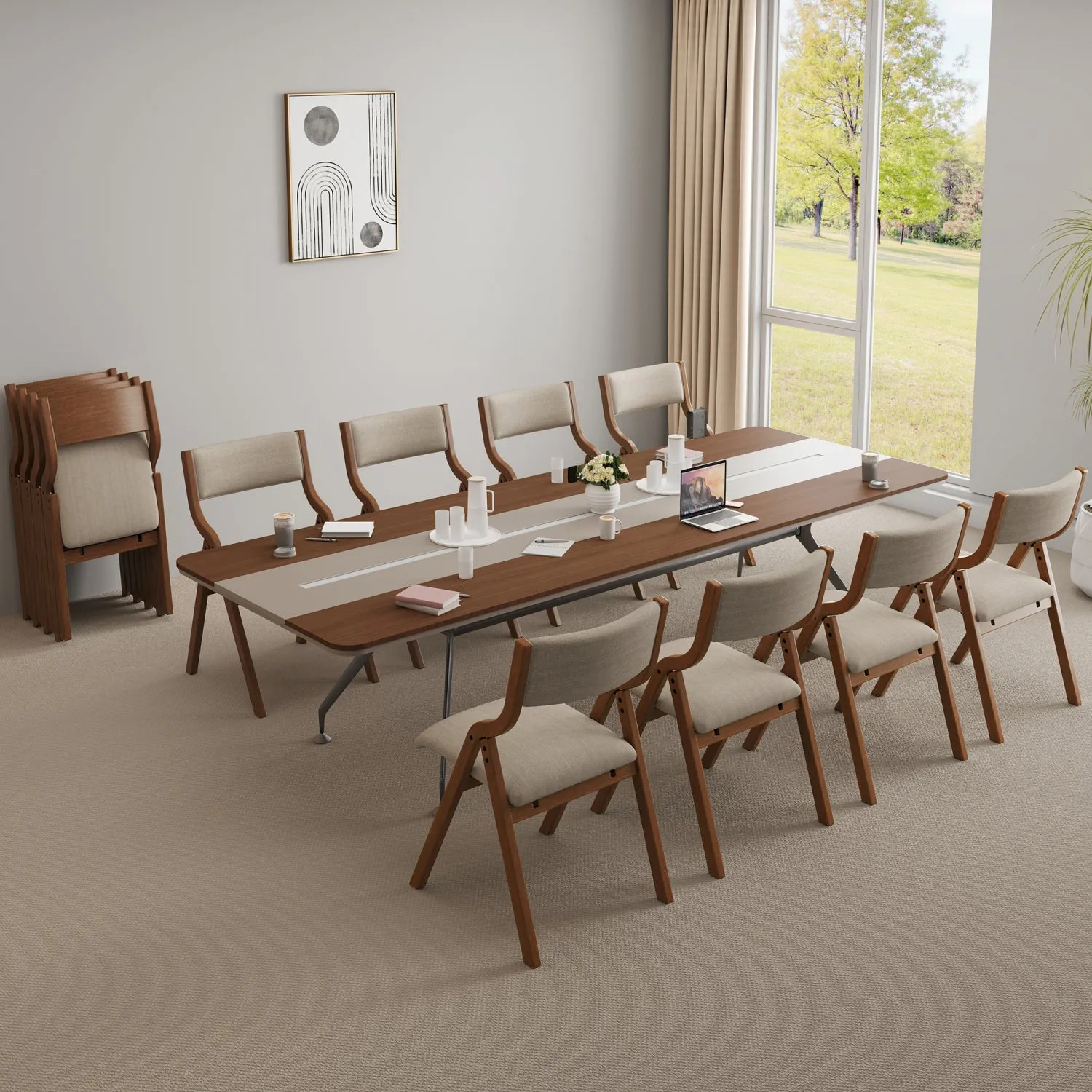 Streamdale Folding Dining Chairs 2-Pack - Cream Taupe/Walnut