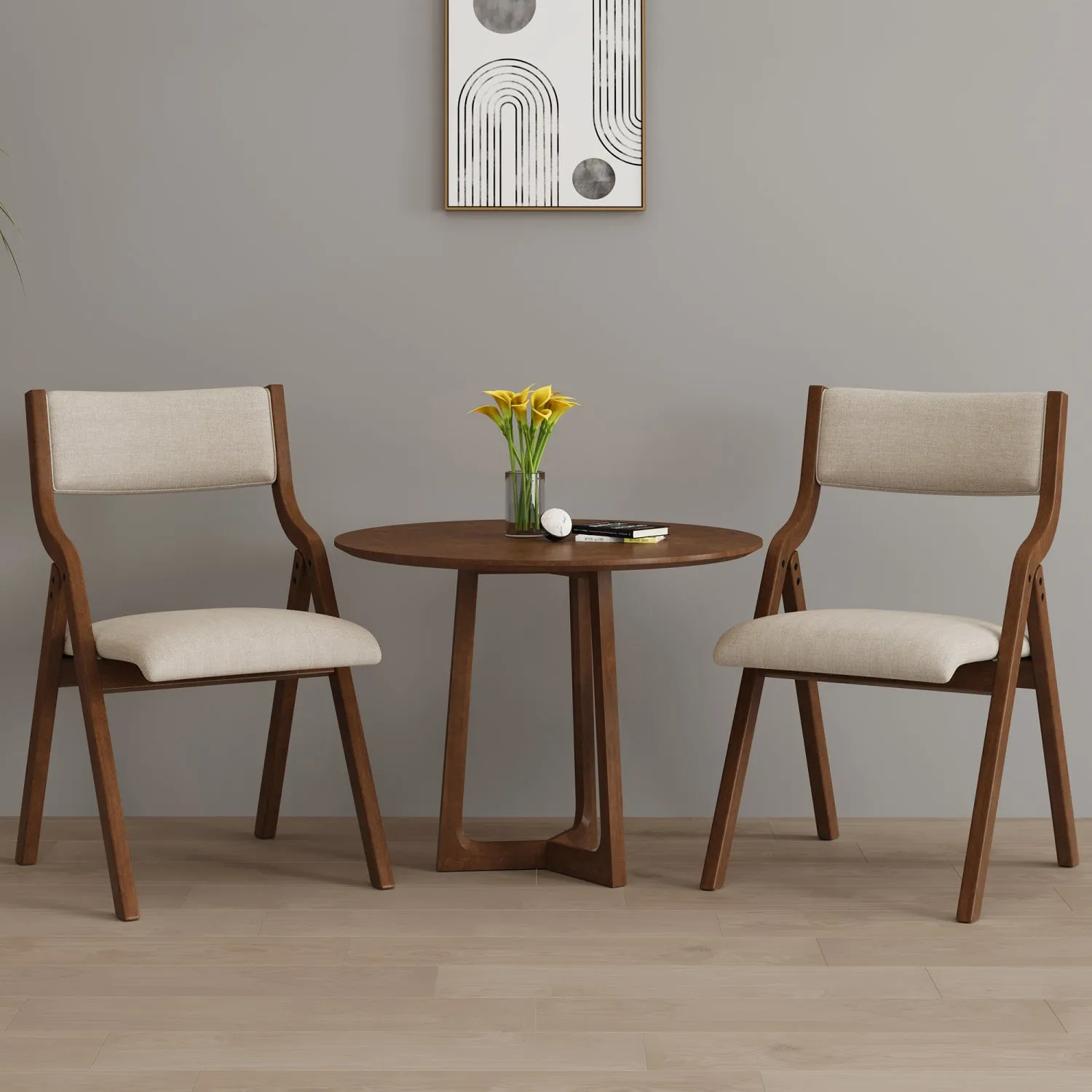 Streamdale Folding Dining Chairs 2-Pack - Cream Taupe/Walnut