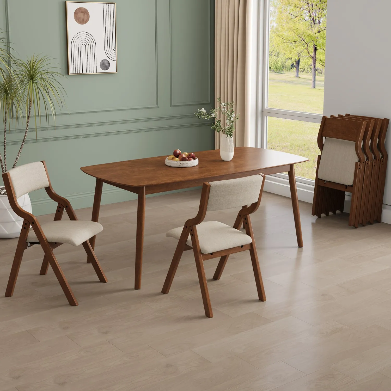 Streamdale Folding Dining Chairs 2-Pack - Cream Taupe/Walnut