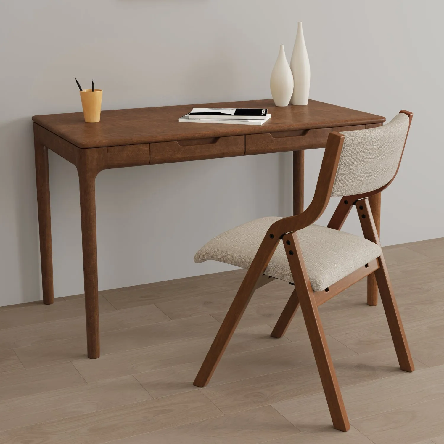 Streamdale Folding Dining Chairs 2-Pack - Cream Taupe/Walnut