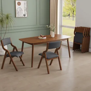 Streamdale Folding Upholstered Dining Chairs 2-Pack - Cream/Grey & Walnut