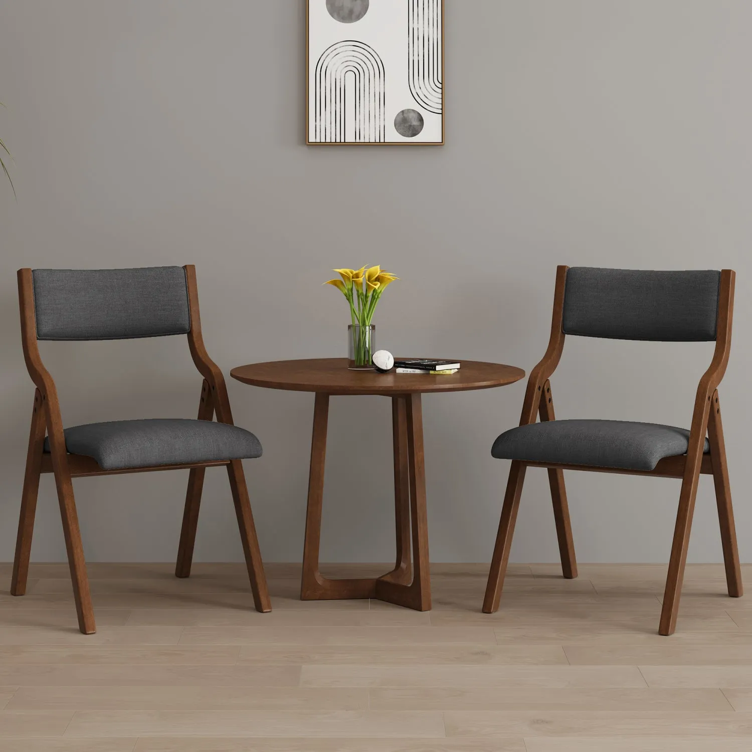 Streamdale Folding Upholstered Dining Chairs 2-Pack - Cream/Grey & Walnut