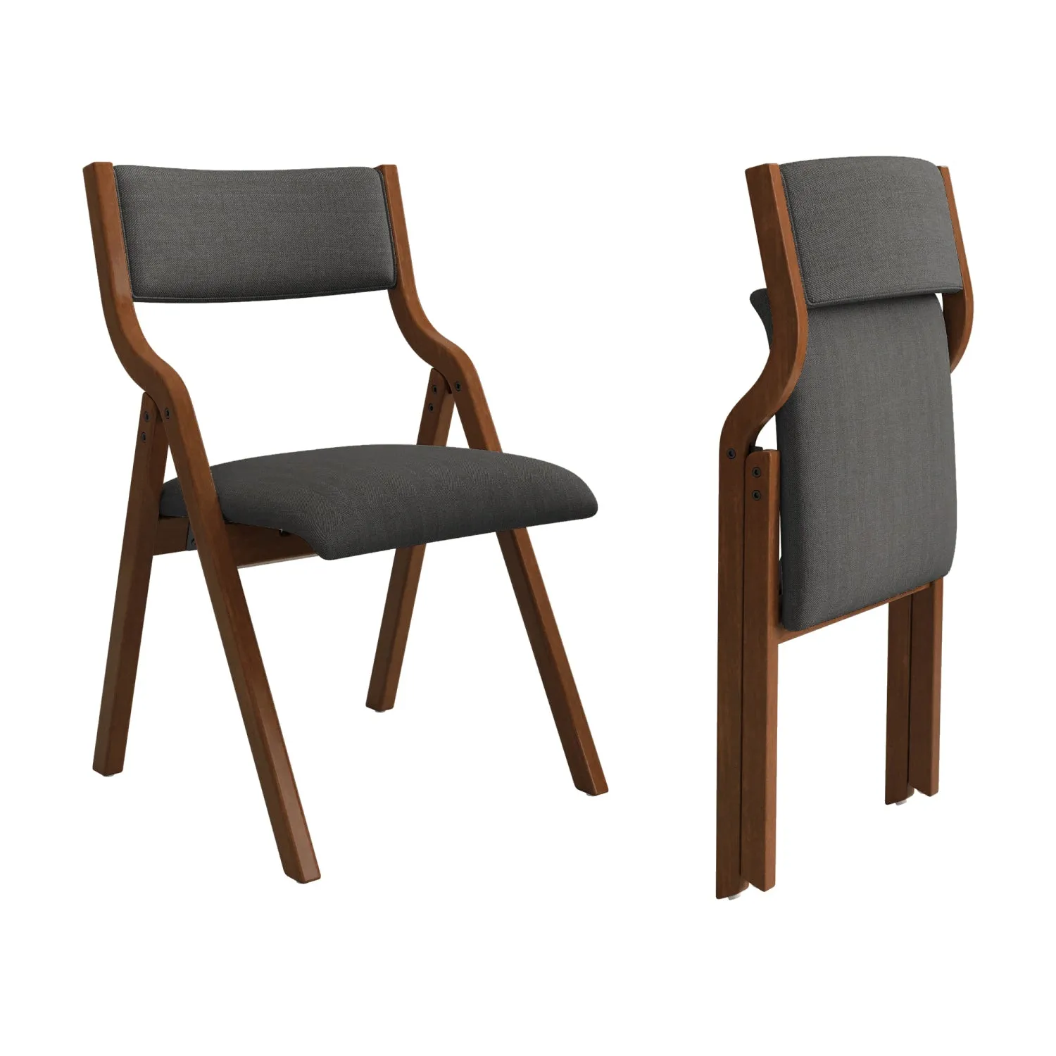 Streamdale Folding Upholstered Dining Chairs 2-Pack - Cream/Grey & Walnut