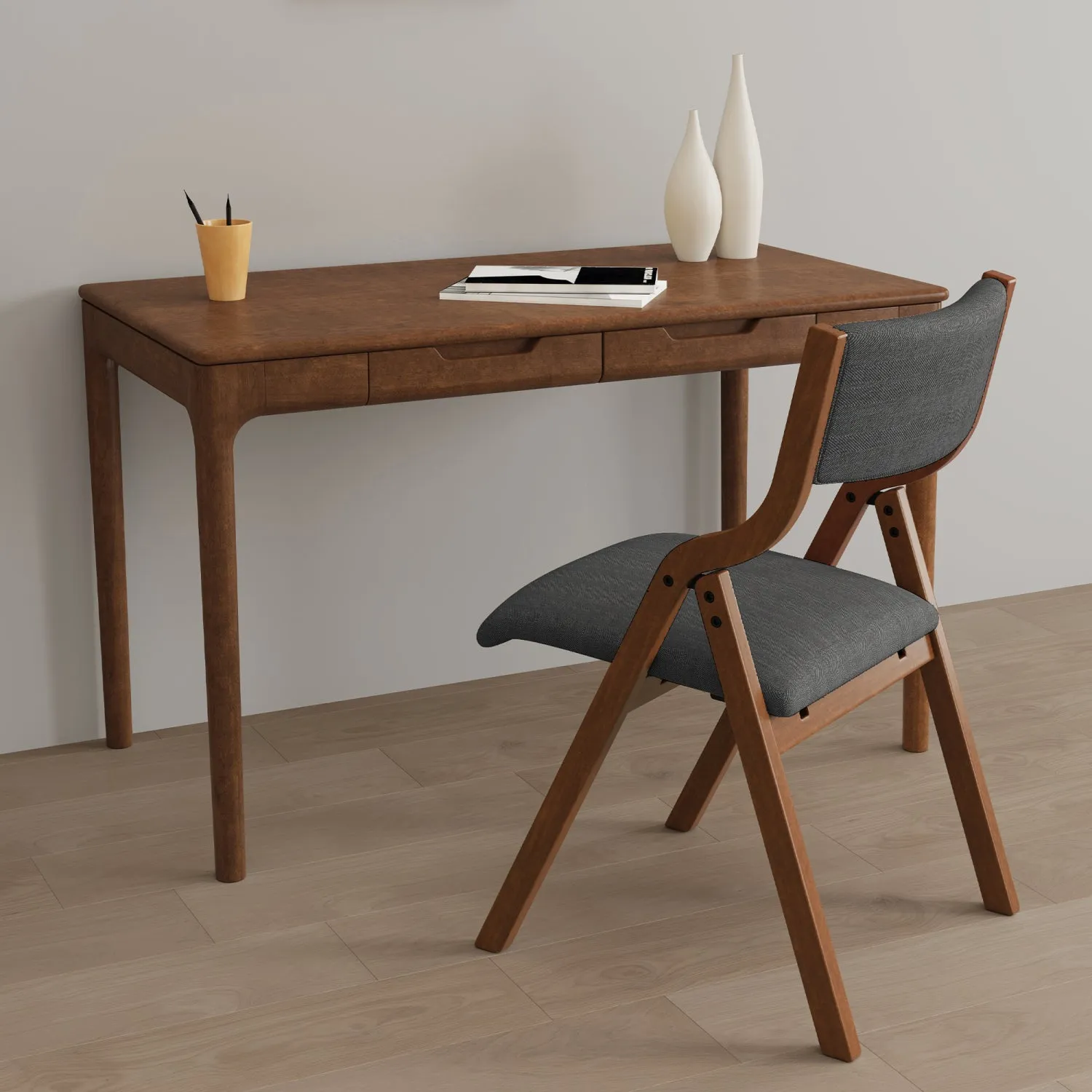 Streamdale Folding Upholstered Dining Chairs 2-Pack - Cream/Grey & Walnut