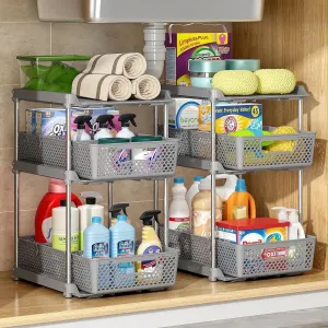 Taimasi TBO-23 Pull-Out 3 Tier Bathroom Organizers and Storage, Under Sink Organizer, Grey
