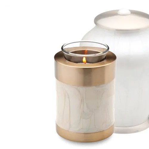 Tealight Brass Keepsake Cremation Urn in Pearl