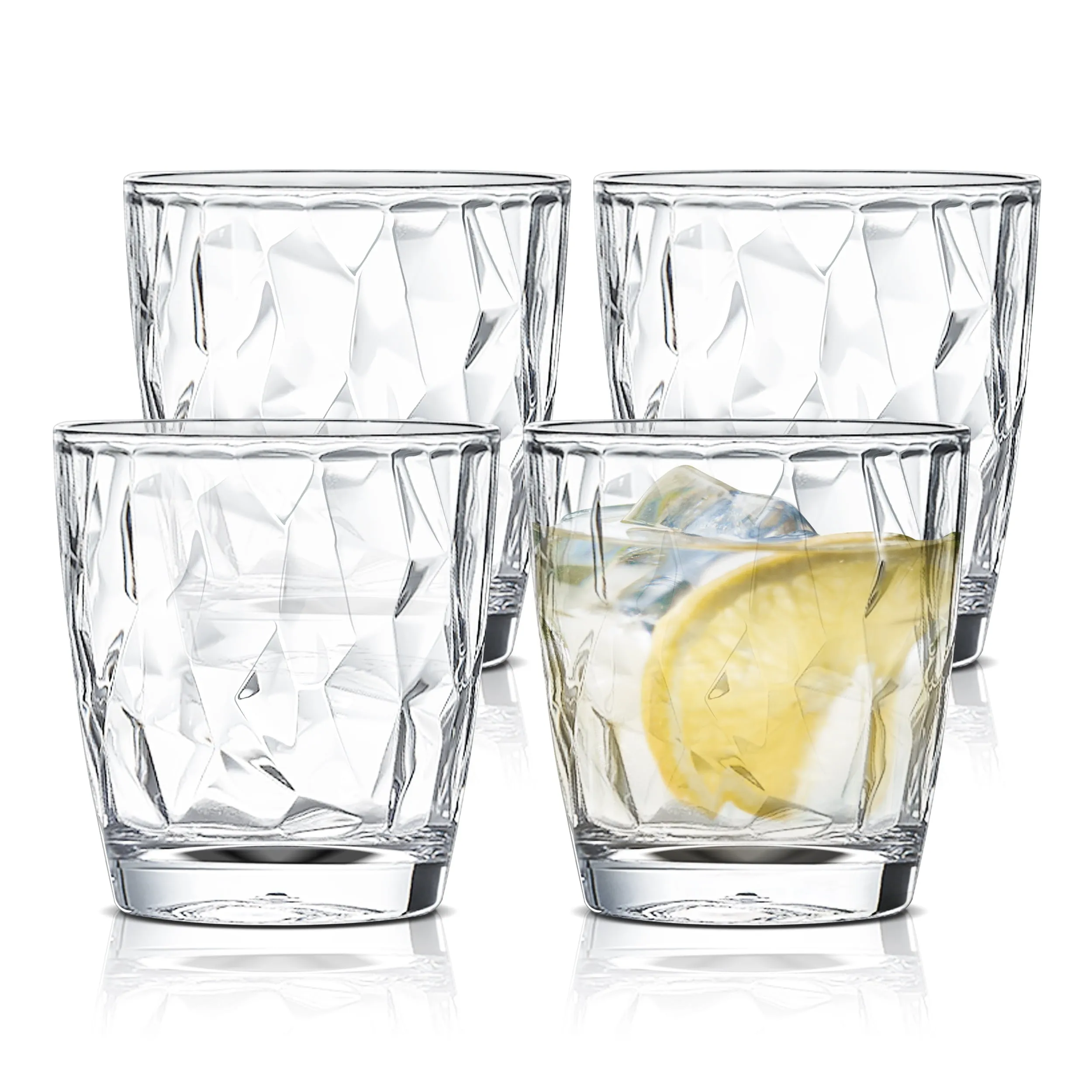 TeamSky 3465948 10oz Clear Unbreakable Drankware Acrylic Reusable Juice Wine Glasses, Transparent, Set of 4