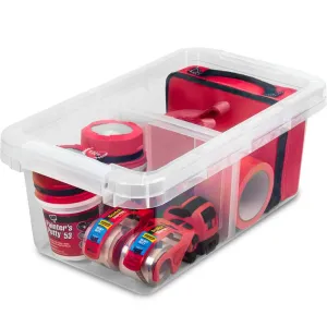 The Home Edit THECOM-7300010010010-4 17 Quart Clear Plastic Storage Bin with Divider, Set of 4