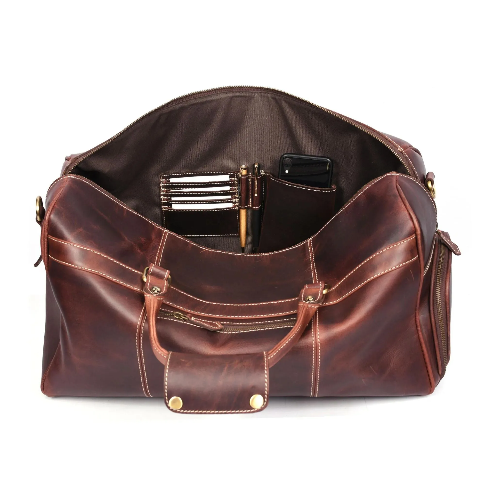 The Voyager Duffle - Brown Full-Grain Distressed Leather Duffle Bag