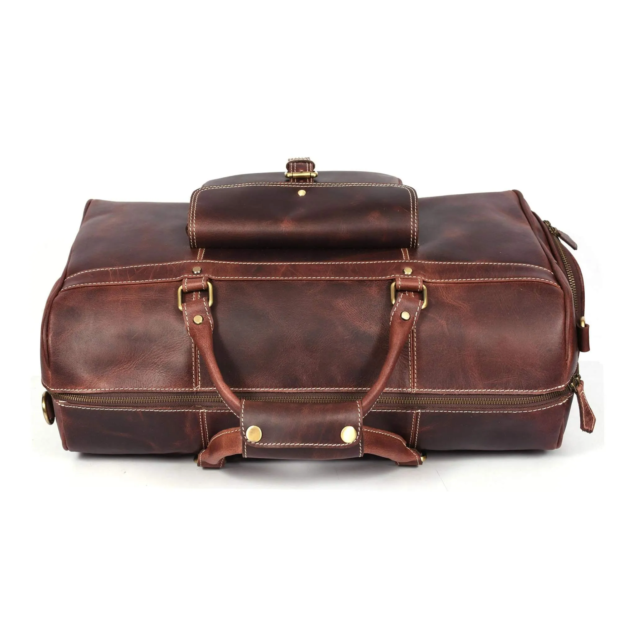 The Voyager Duffle - Brown Full-Grain Distressed Leather Duffle Bag