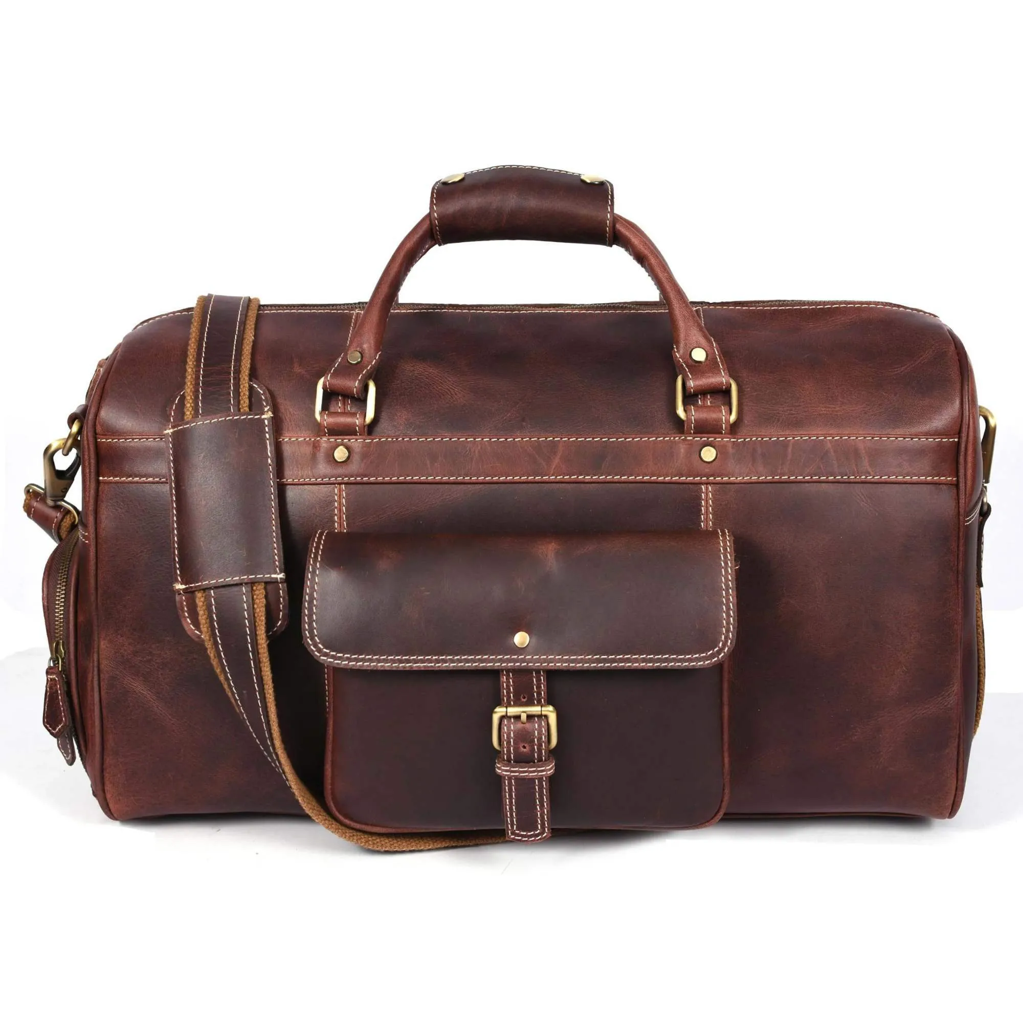 The Voyager Duffle - Brown Full-Grain Distressed Leather Duffle Bag