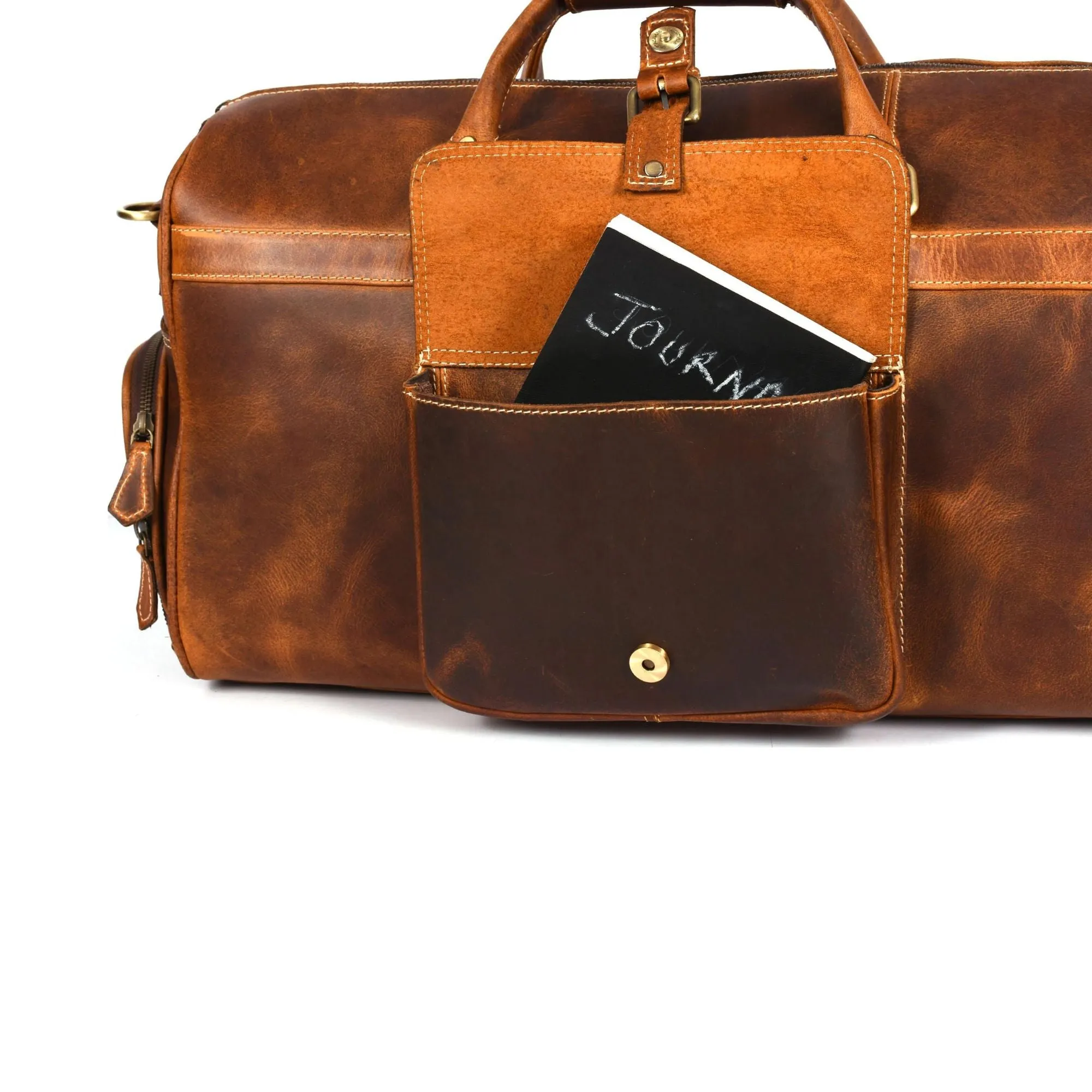 The Voyager Duffle - Cognac Full-Grain Distressed Leather Duffle Bag