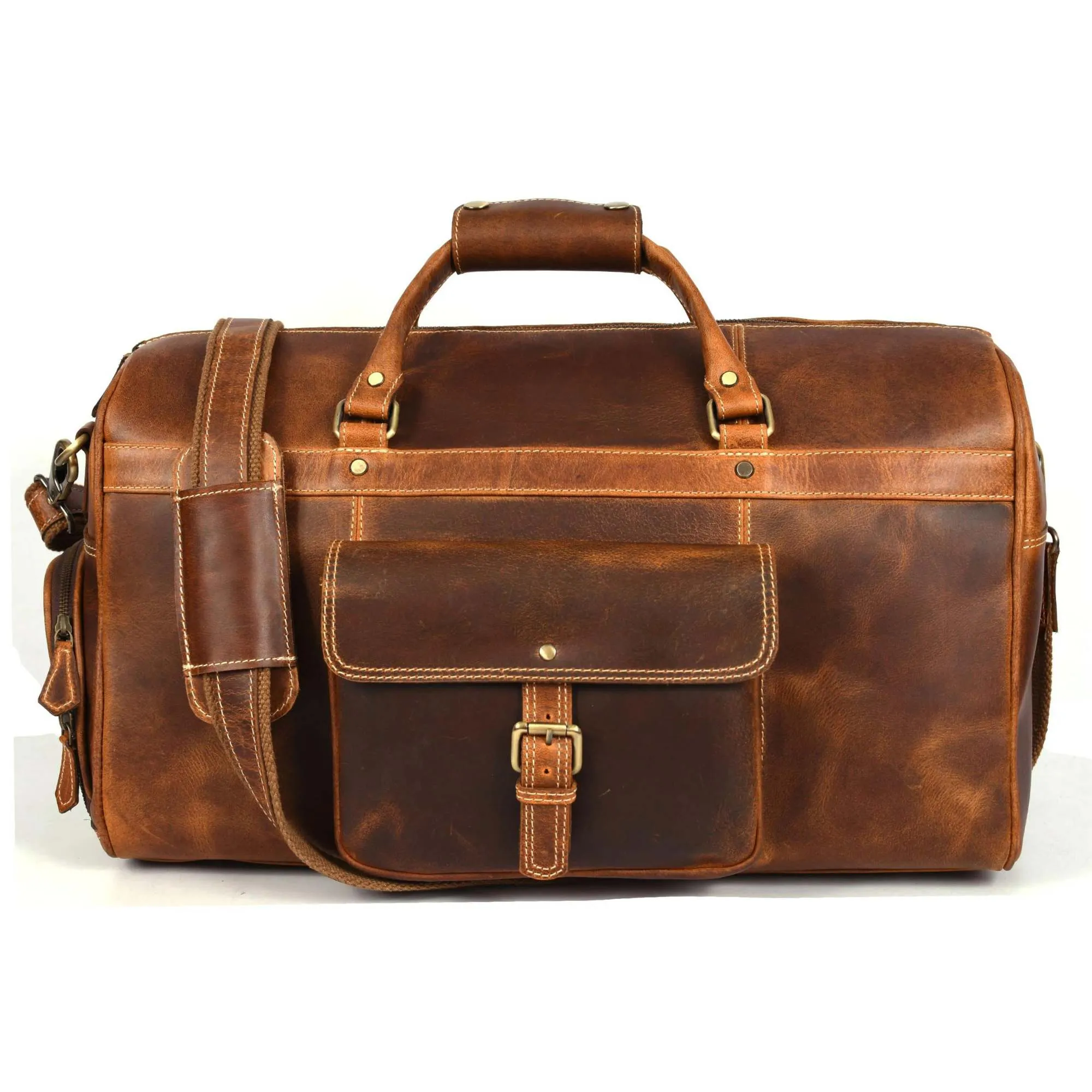 The Voyager Duffle - Cognac Full-Grain Distressed Leather Duffle Bag