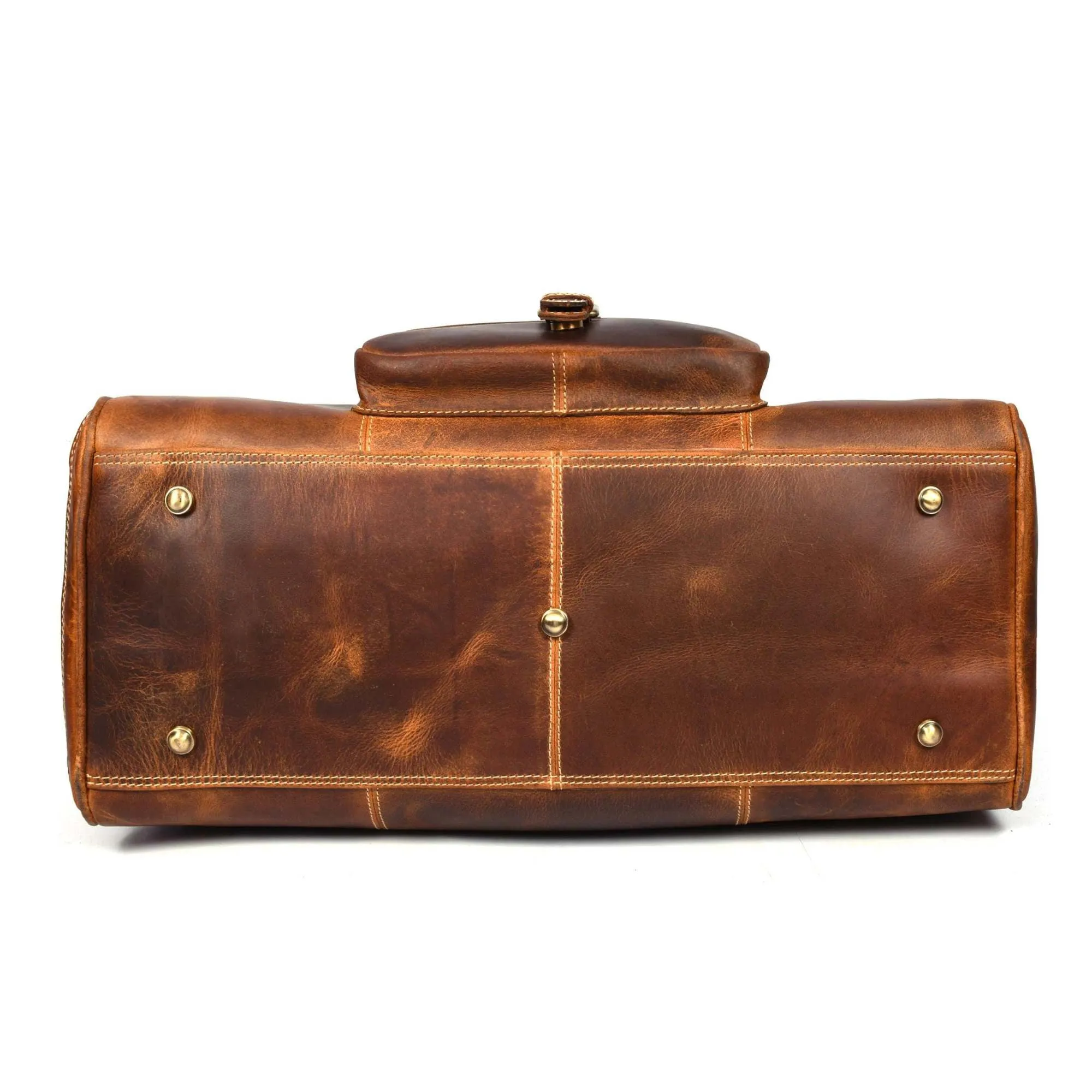 The Voyager Duffle - Cognac Full-Grain Distressed Leather Duffle Bag